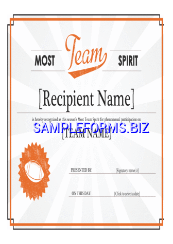 Team Spirit Award Certificate Word docx pdf free