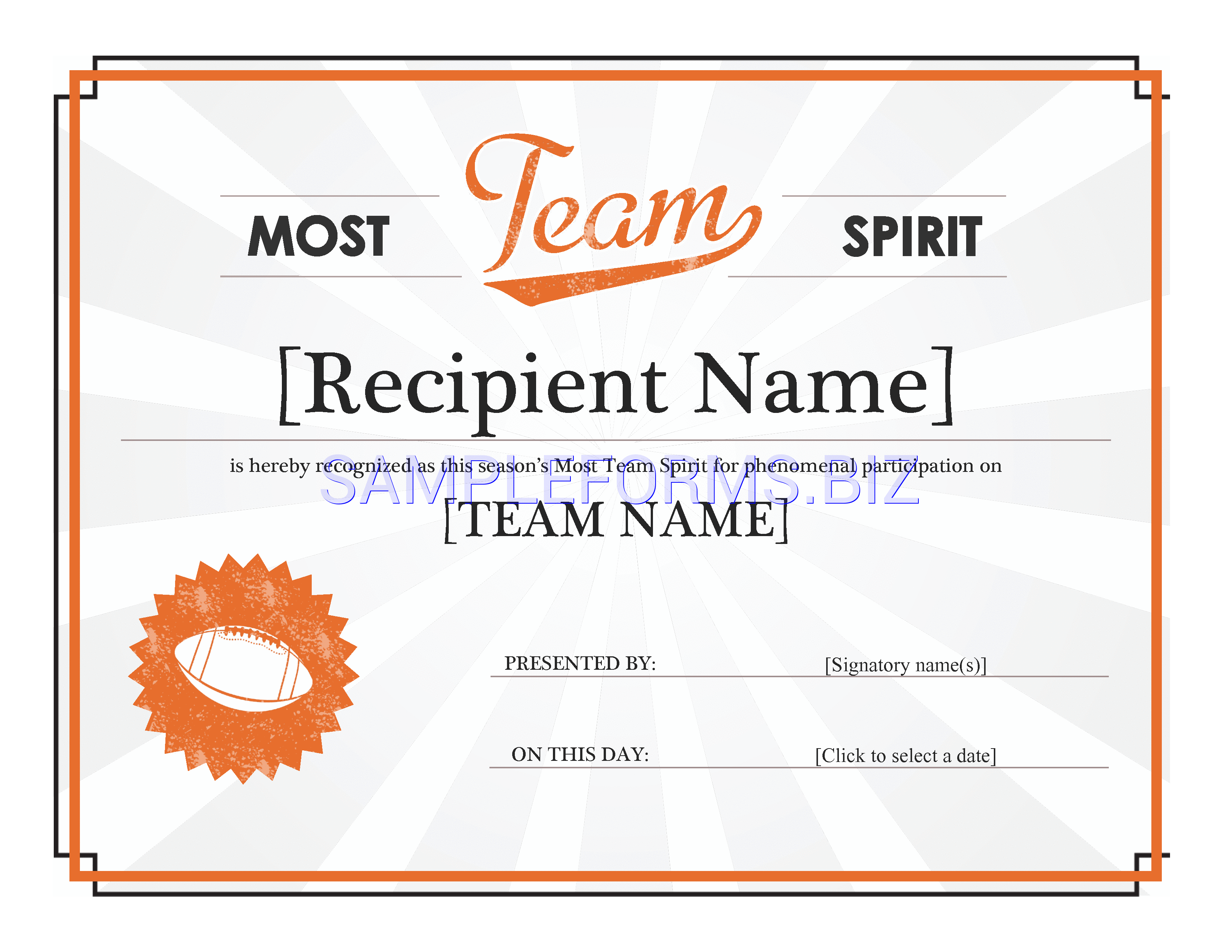 Preview free downloadable Team Spirit Award Certificate Word in PDF (page 1)